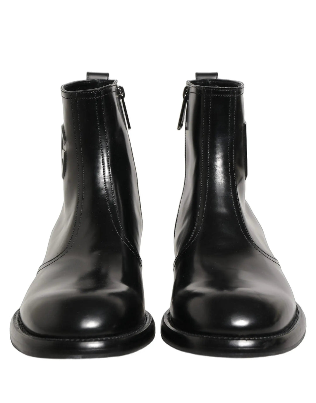 Dolce &amp; Gabbana Sample Sale | Dolce &amp; Gabbana Black Leather Embossed Logo Ankle Boots Shoes - | Designer outlet