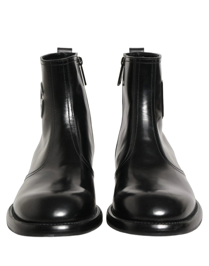 Dolce &amp; Gabbana Sample Sale | Dolce &amp; Gabbana Black Leather Embossed Logo Ankle Boots Shoes - | Designer outlet