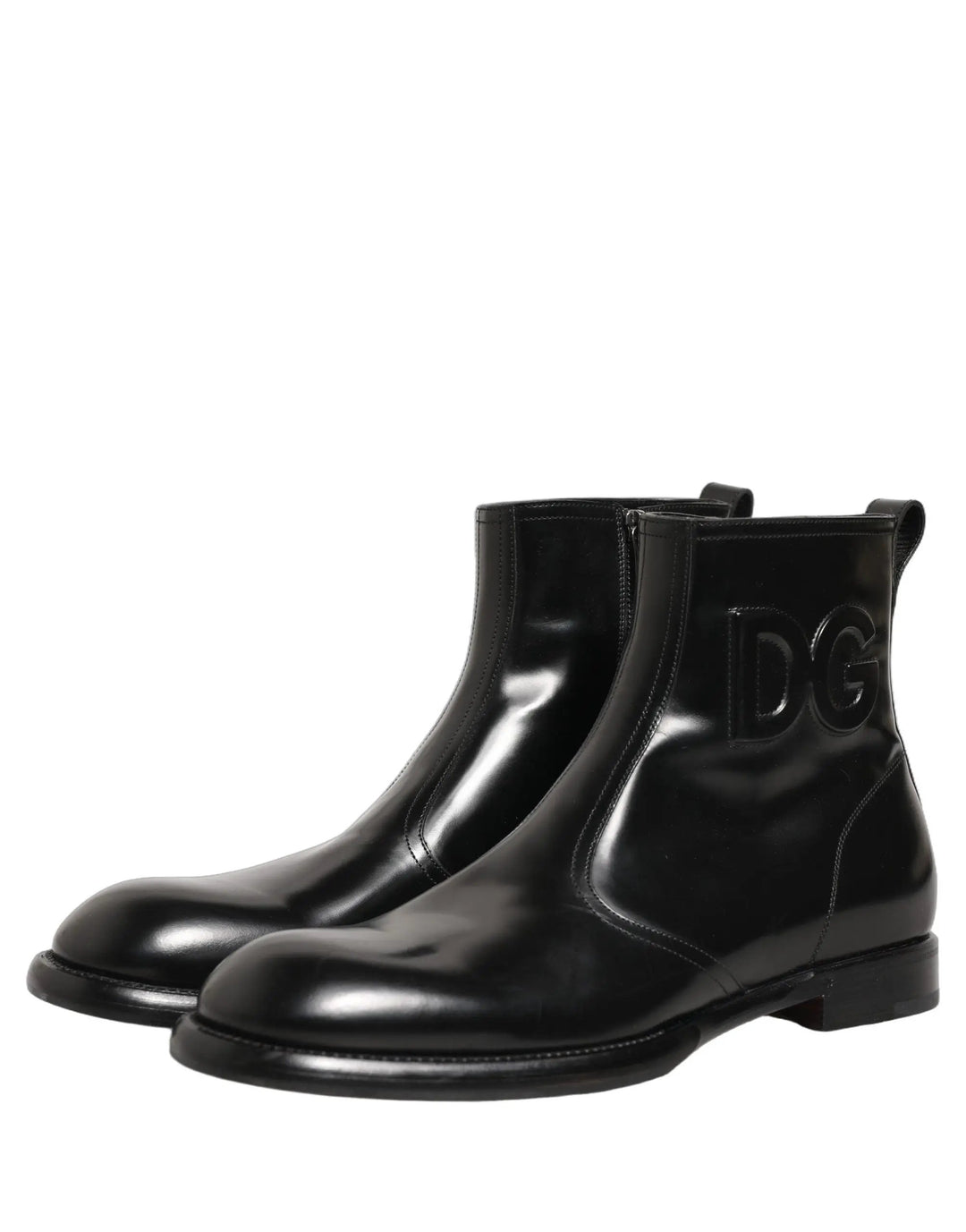 Dolce &amp; Gabbana Sample Sale | Dolce &amp; Gabbana Black Leather Embossed Logo Ankle Boots Shoes - | Designer outlet