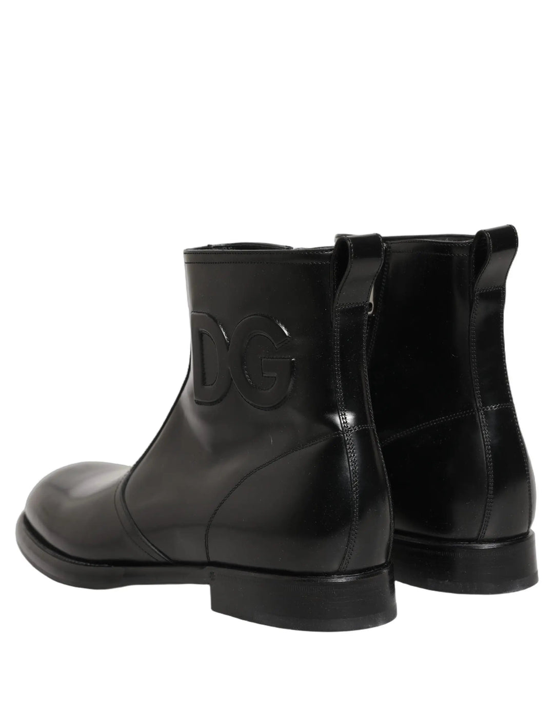 Dolce &amp; Gabbana Sample Sale | Dolce &amp; Gabbana Black Leather Embossed Logo Ankle Boots Shoes - | Designer outlet