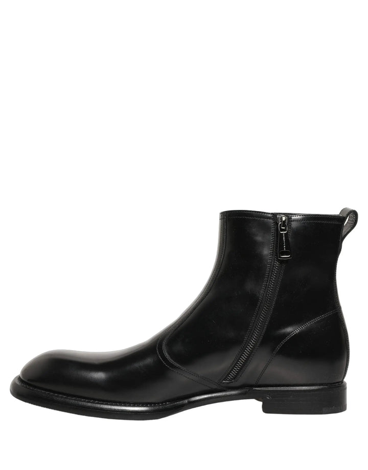 Dolce &amp; Gabbana Sample Sale | Dolce &amp; Gabbana Black Leather Embossed Logo Ankle Boots Shoes - | Designer outlet