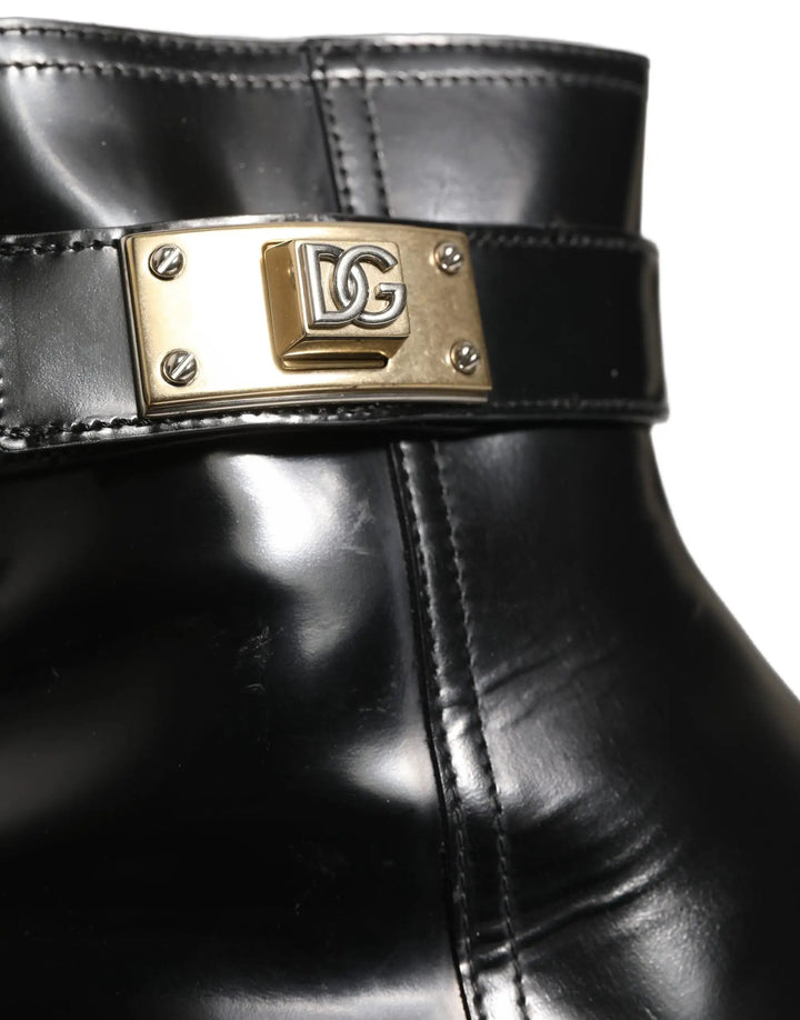 Dolce &amp; Gabbana Sample Sale | Dolce &amp; Gabbana Black Leather Logo Buckle Mid Calf Boots Shoes - | Designer outlet