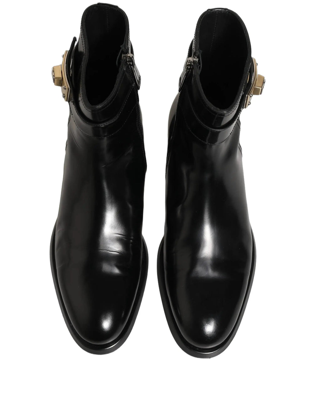 Dolce &amp; Gabbana Sample Sale | Dolce &amp; Gabbana Black Leather Logo Buckle Mid Calf Boots Shoes - | Designer outlet