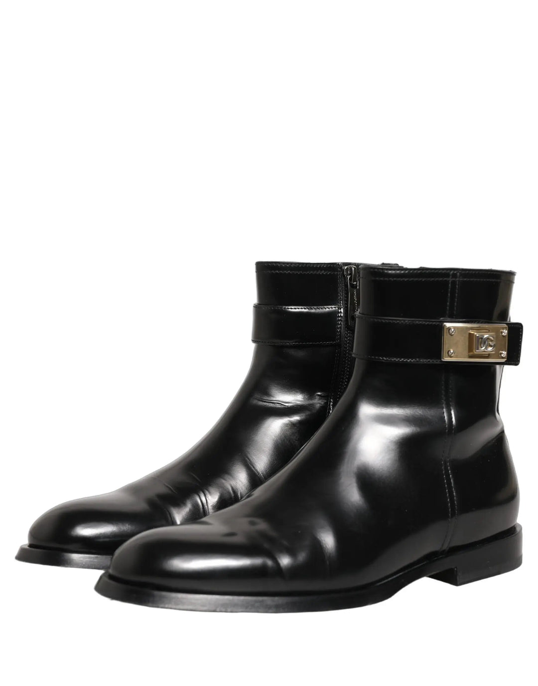 Dolce &amp; Gabbana Sample Sale | Dolce &amp; Gabbana Black Leather Logo Buckle Mid Calf Boots Shoes - | Designer outlet