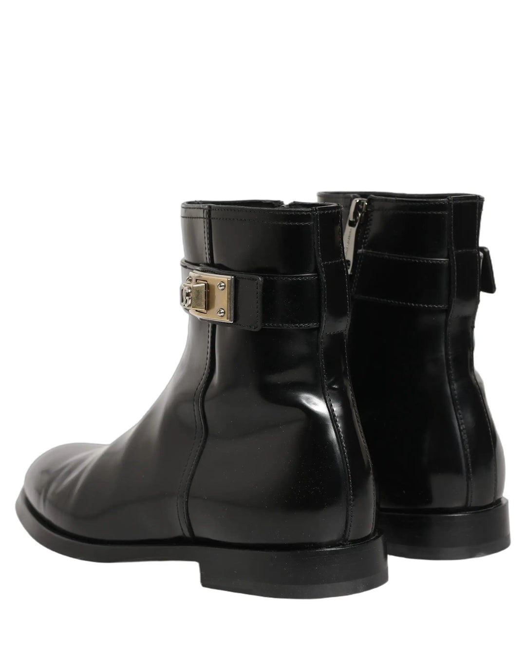 Dolce &amp; Gabbana Sample Sale | Dolce &amp; Gabbana Black Leather Logo Buckle Mid Calf Boots Shoes - | Designer outlet