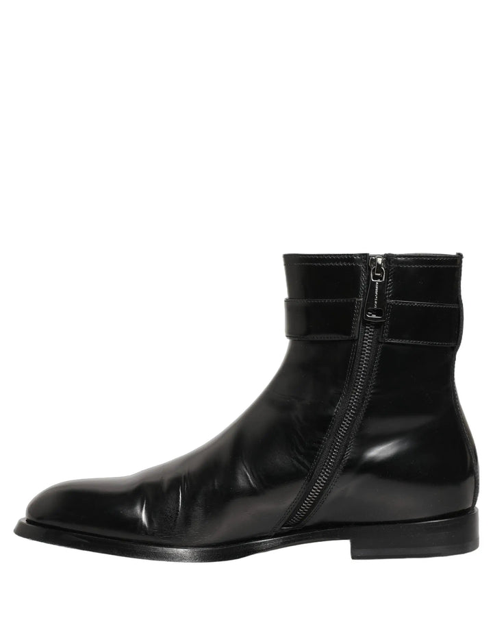 Dolce &amp; Gabbana Sample Sale | Dolce &amp; Gabbana Black Leather Logo Buckle Mid Calf Boots Shoes - | Designer outlet