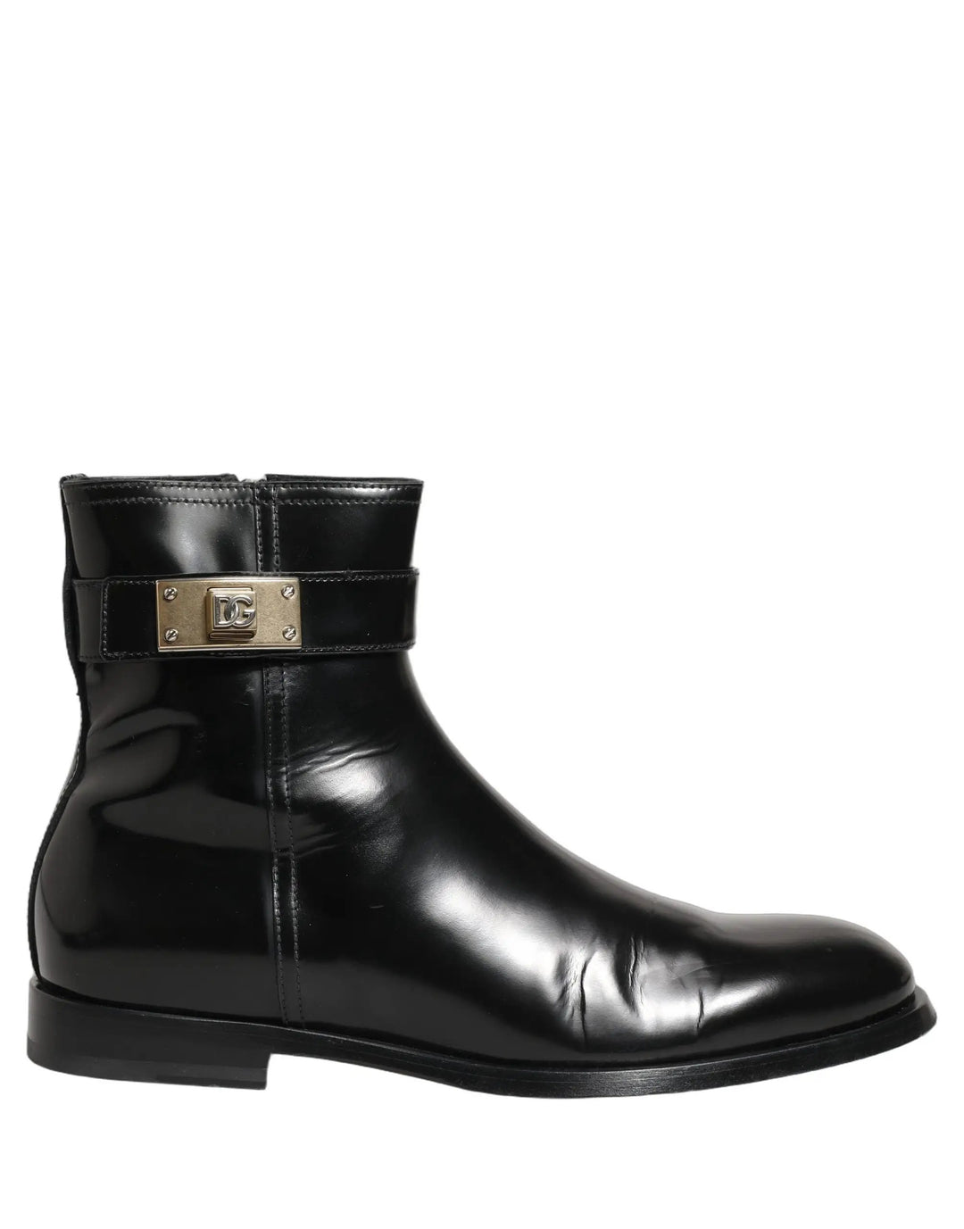 Dolce & Gabbana Sample Sale | Dolce & Gabbana Black Leather Logo Buckle Mid Calf Boots Shoes - | Designer outlet