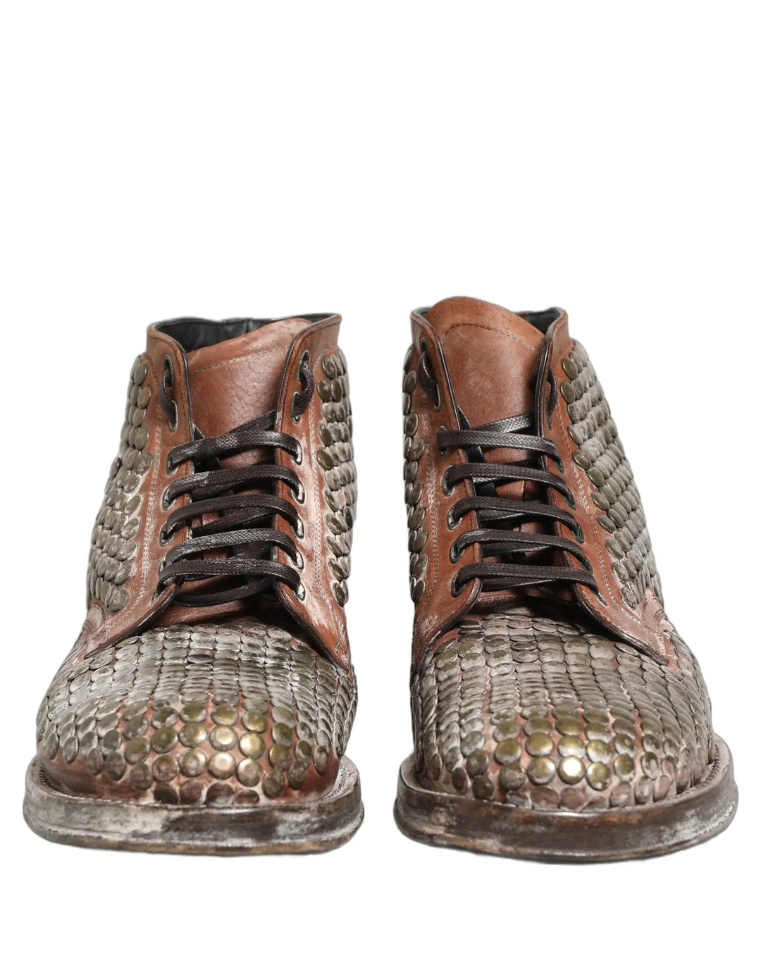 Dolce &amp; Gabbana Sample Sale | Dolce &amp; Gabbana Brown Leather Runway Studs Ankle Boots Shoes - | Designer outlet