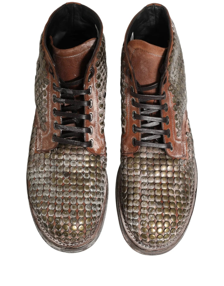 Dolce &amp; Gabbana Sample Sale | Dolce &amp; Gabbana Brown Leather Runway Studs Ankle Boots Shoes - | Designer outlet
