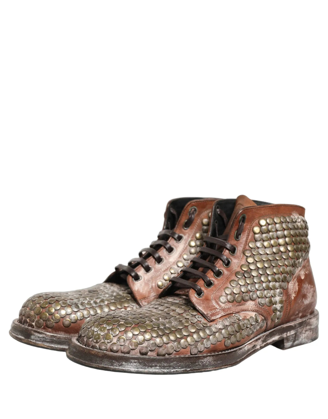 Dolce &amp; Gabbana Sample Sale | Dolce &amp; Gabbana Brown Leather Runway Studs Ankle Boots Shoes - | Designer outlet