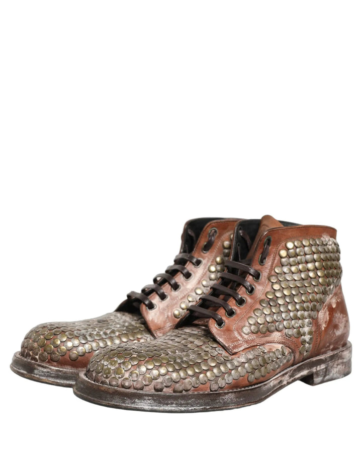 Dolce &amp; Gabbana Sample Sale | Dolce &amp; Gabbana Brown Leather Runway Studs Ankle Boots Shoes - | Designer outlet