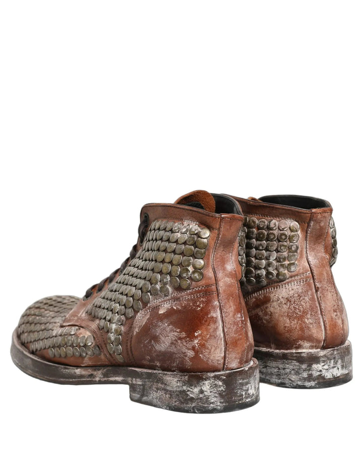 Dolce &amp; Gabbana Sample Sale | Dolce &amp; Gabbana Brown Leather Runway Studs Ankle Boots Shoes - | Designer outlet