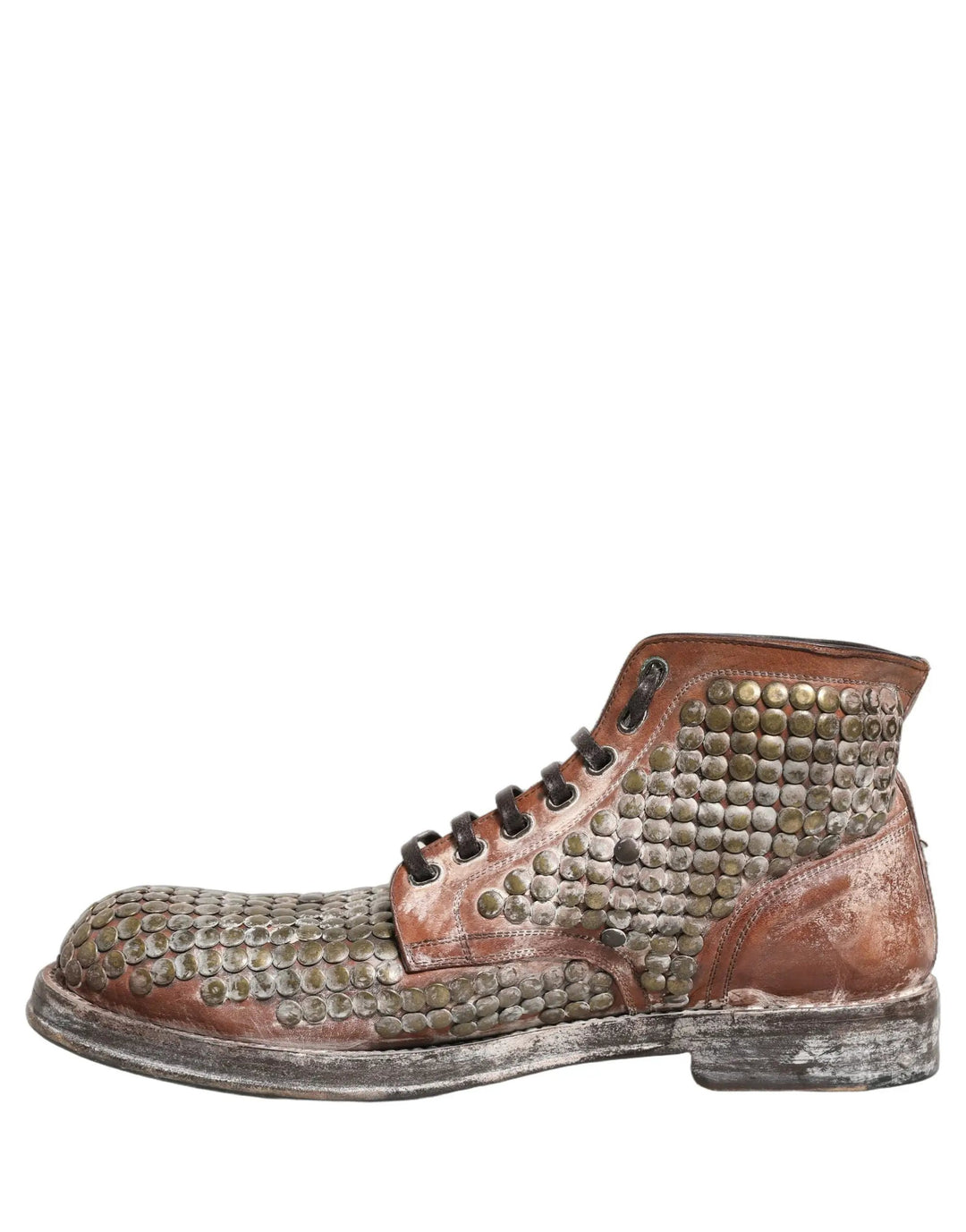 Dolce &amp; Gabbana Sample Sale | Dolce &amp; Gabbana Brown Leather Runway Studs Ankle Boots Shoes - | Designer outlet