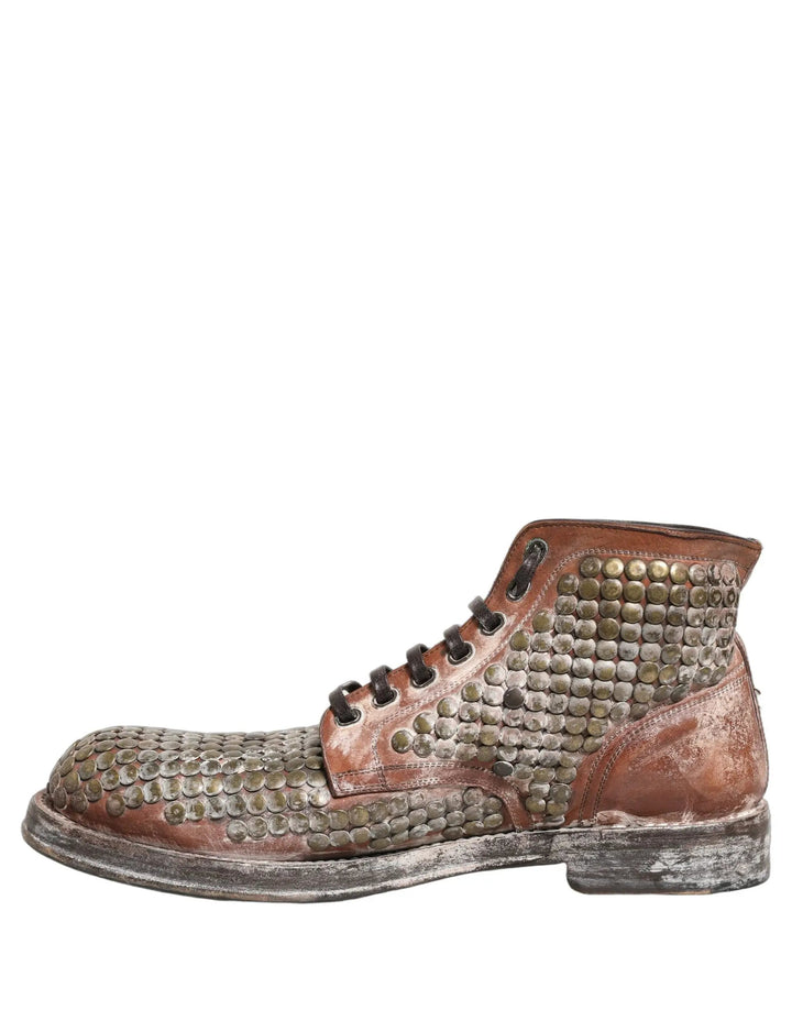 Dolce &amp; Gabbana Sample Sale | Dolce &amp; Gabbana Brown Leather Runway Studs Ankle Boots Shoes - | Designer outlet