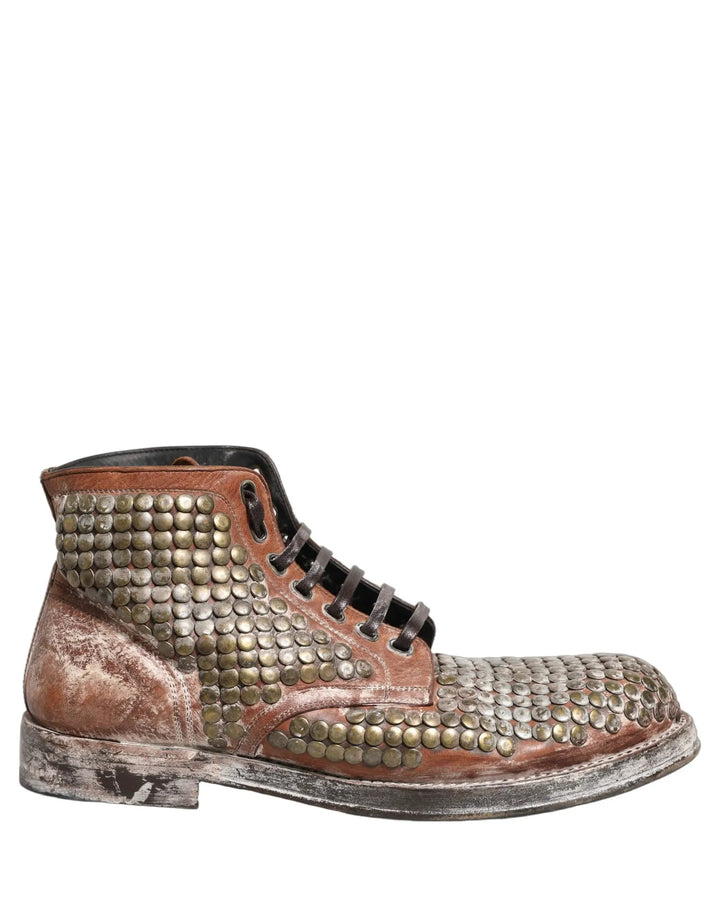 Dolce &amp; Gabbana Sample Sale | Dolce &amp; Gabbana Brown Leather Runway Studs Ankle Boots Shoes - | Designer outlet