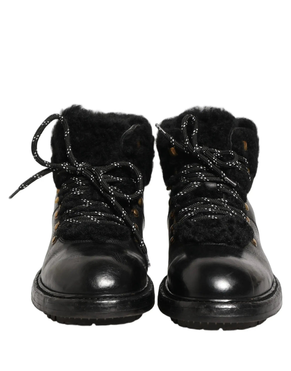 Dolce & Gabbana Sample Sale | Dolce & Gabbana Black Trekking Fur Lace Leather Boots Shoes - | Designer outlet