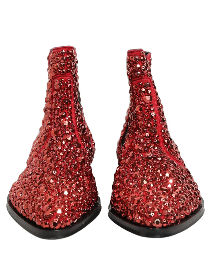 Dolce &amp; Gabbana Sample Sale | Dolce &amp; Gabbana Red Embellished Chelsea Ankle Boots Shoes - | Designer outlet