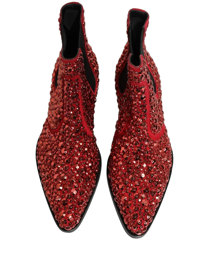 Dolce &amp; Gabbana Sample Sale | Dolce &amp; Gabbana Red Embellished Chelsea Ankle Boots Shoes - | Designer outlet
