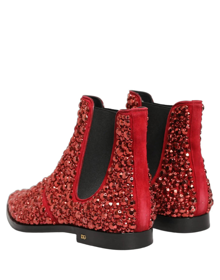 Dolce &amp; Gabbana Sample Sale | Dolce &amp; Gabbana Red Embellished Chelsea Ankle Boots Shoes - | Designer outlet
