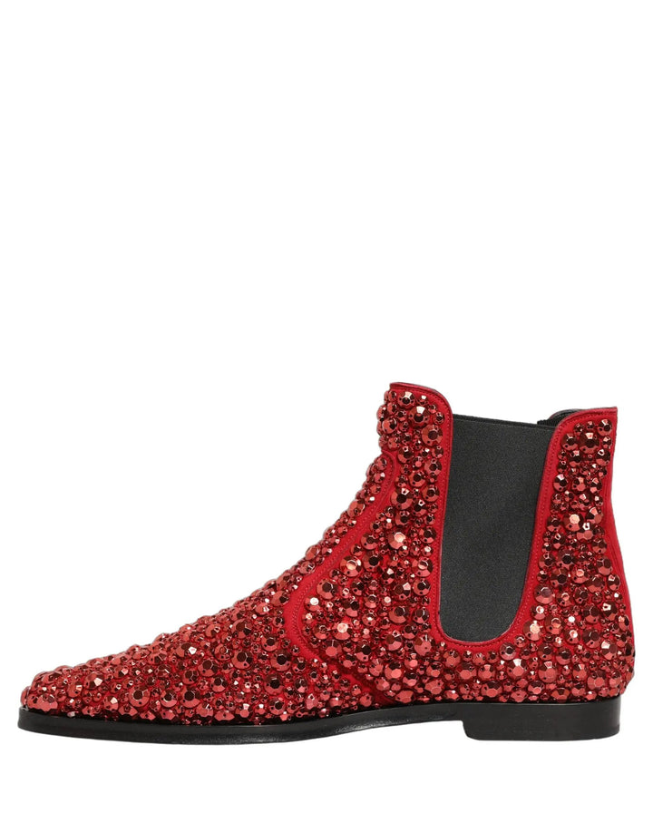 Dolce &amp; Gabbana Sample Sale | Dolce &amp; Gabbana Red Embellished Chelsea Ankle Boots Shoes - | Designer outlet