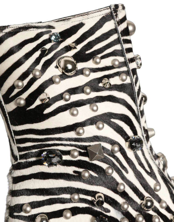 Dolce &amp; Gabbana Sample Sale | Dolce &amp; Gabbana Black White Zebra Embellished Boots Shoes - | Designer outlet