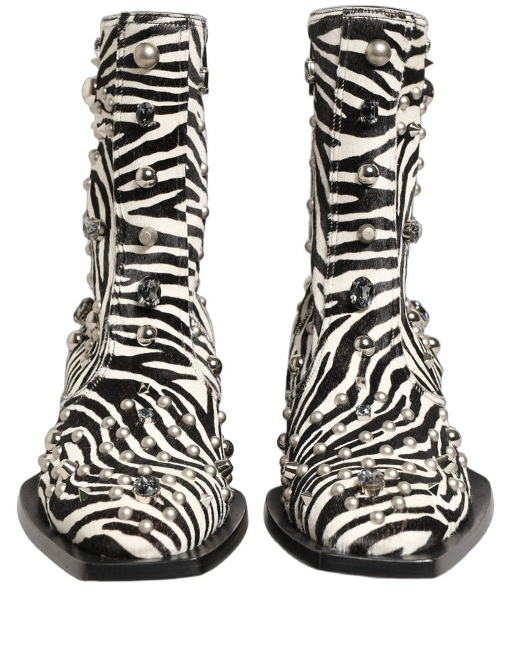 Dolce &amp; Gabbana Sample Sale | Dolce &amp; Gabbana Black White Zebra Embellished Boots Shoes - | Designer outlet