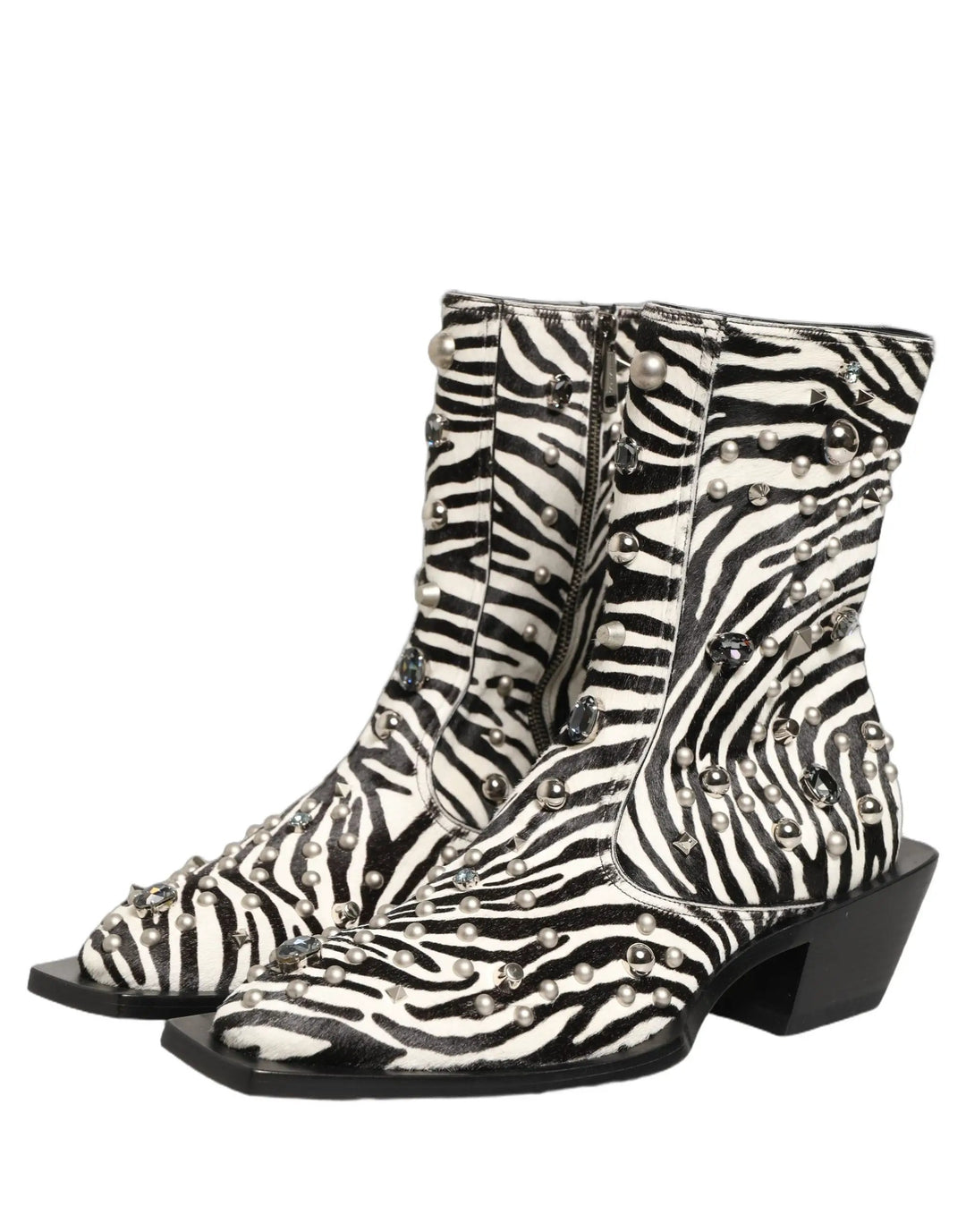 Dolce &amp; Gabbana Sample Sale | Dolce &amp; Gabbana Black White Zebra Embellished Boots Shoes - | Designer outlet