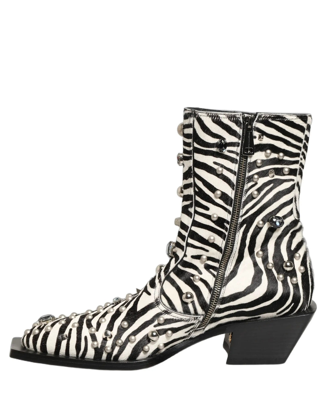 Dolce &amp; Gabbana Sample Sale | Dolce &amp; Gabbana Black White Zebra Embellished Boots Shoes - | Designer outlet