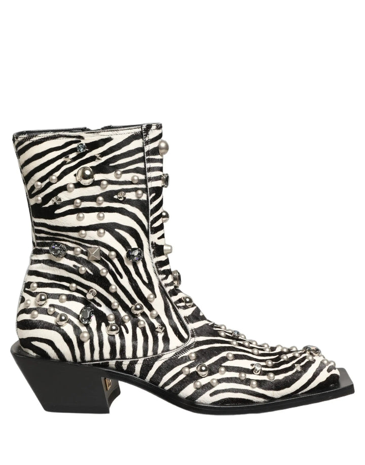 Dolce &amp; Gabbana Sample Sale | Dolce &amp; Gabbana Black White Zebra Embellished Boots Shoes - | Designer outlet
