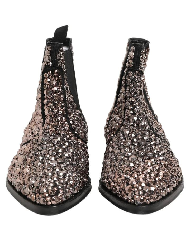 Dolce &amp; Gabbana Sample Sale | Dolce &amp; Gabbana Silver Embellished Chelsea Ankle Boots Shoes - | Designer outlet