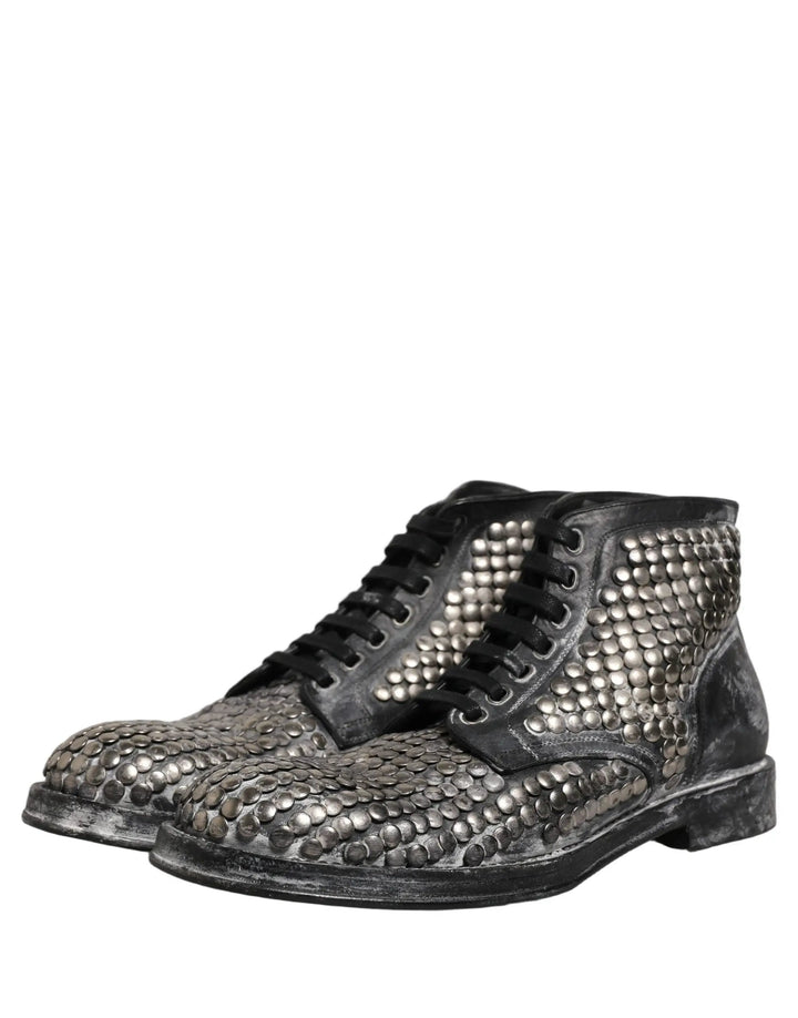 Dolce &amp; Gabbana Sample Sale | Dolce &amp; Gabbana Black Leather Runway Studs Ankle Boots Shoes - | Designer outlet