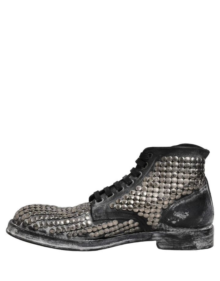 Dolce &amp; Gabbana Sample Sale | Dolce &amp; Gabbana Black Leather Runway Studs Ankle Boots Shoes - | Designer outlet