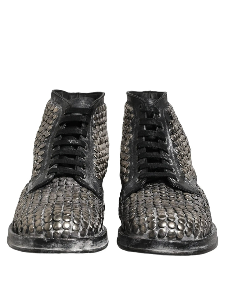 Dolce &amp; Gabbana Sample Sale | Dolce &amp; Gabbana Black Leather Runway Studs Ankle Boots Shoes - | Designer outlet