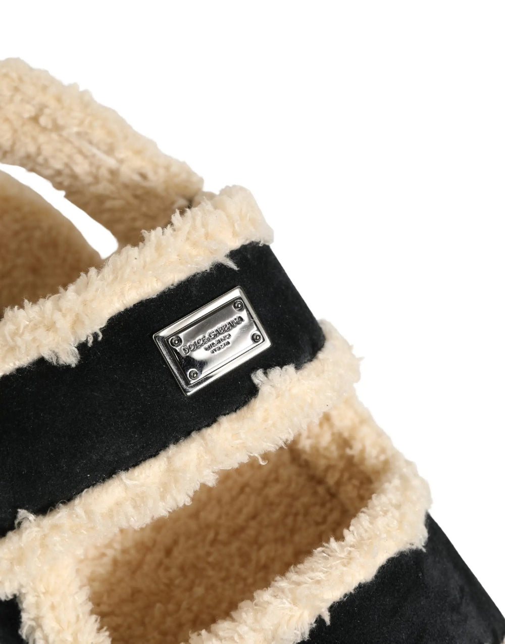 Dolce & Gabbana Sample Sale | Dolce & Gabbana Beige Black Faux Fur Flats Men Sandals Shoes - | Designer outlet