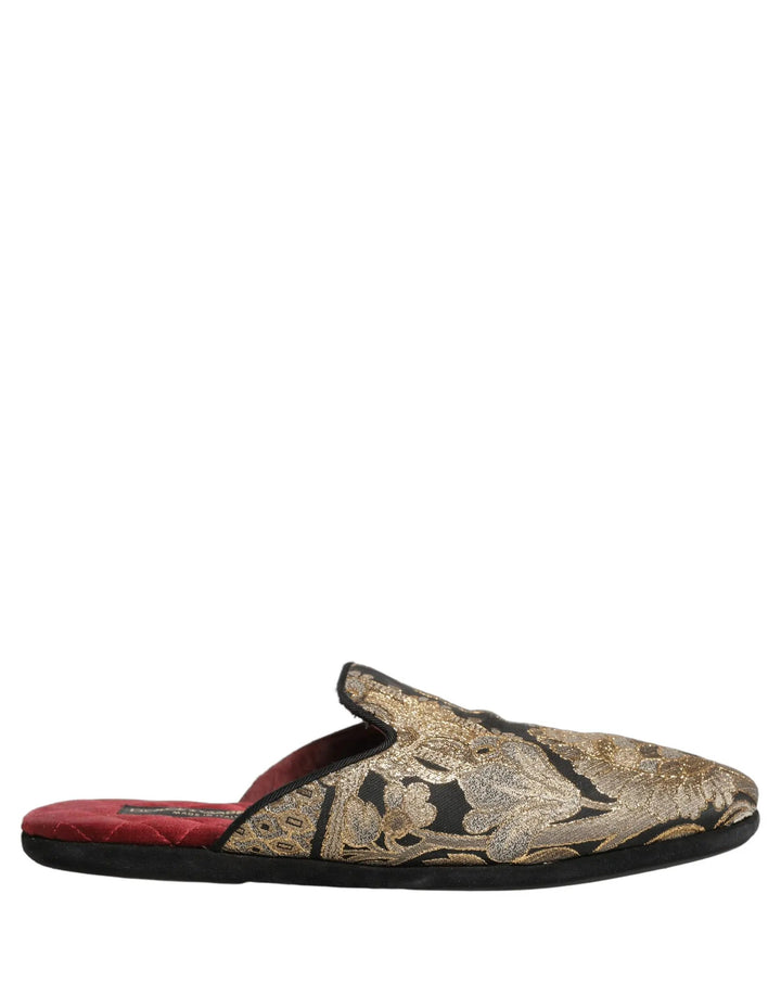 Dolce &amp; Gabbana Sample Sale | Dolce &amp; Gabbana Black Floral Jacquard Flats Sandals Men Shoes - | Designer outlet
