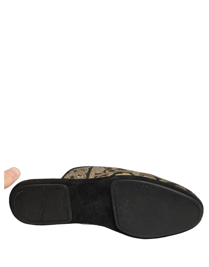 Dolce &amp; Gabbana Sample Sale | Dolce &amp; Gabbana Black Floral Jacquard Flats Sandals Men Shoes - | Designer outlet
