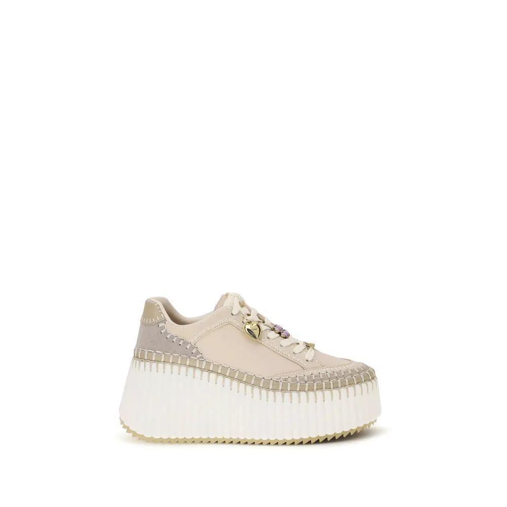 Chloé Sample Sale | Chloé Beige Calf Leather Bos Taurus Platform Sneakers - | Designer outlet
