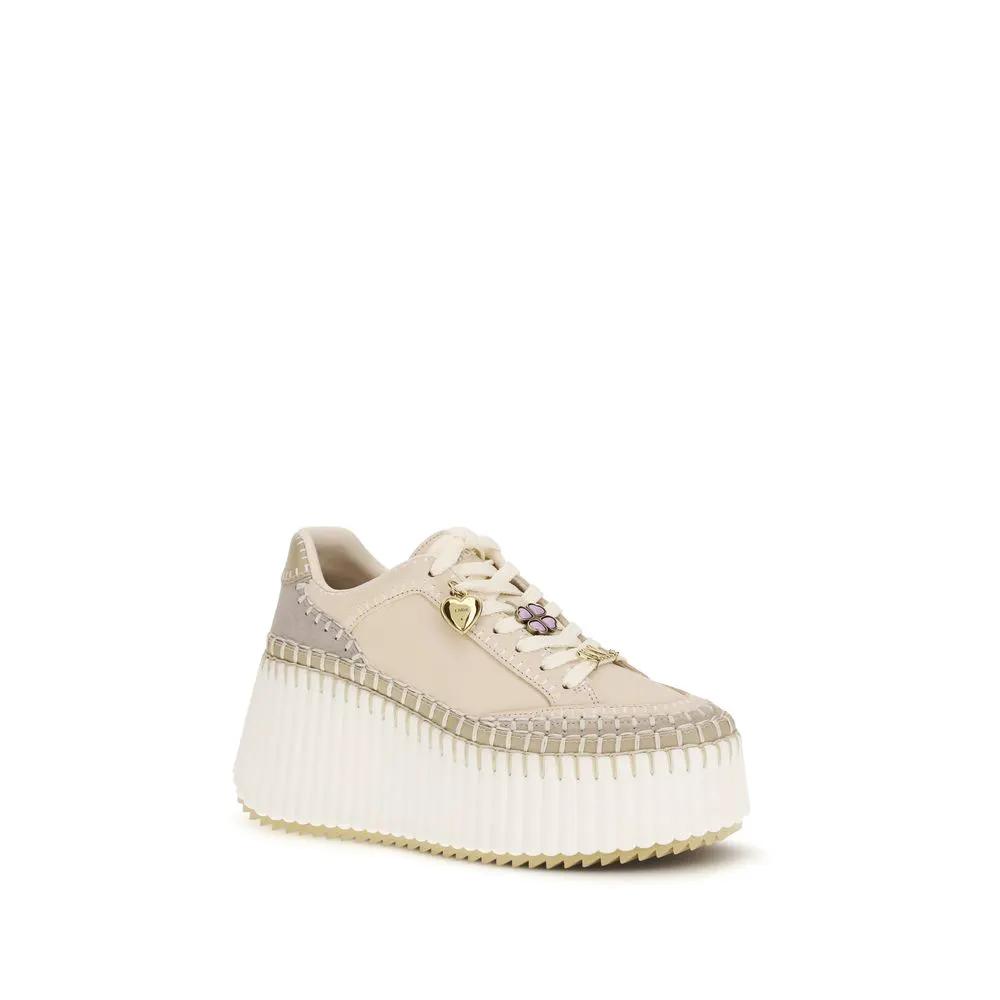 Chloé Sample Sale | Chloé Beige Calf Leather Bos Taurus Platform Sneakers - | Designer outlet