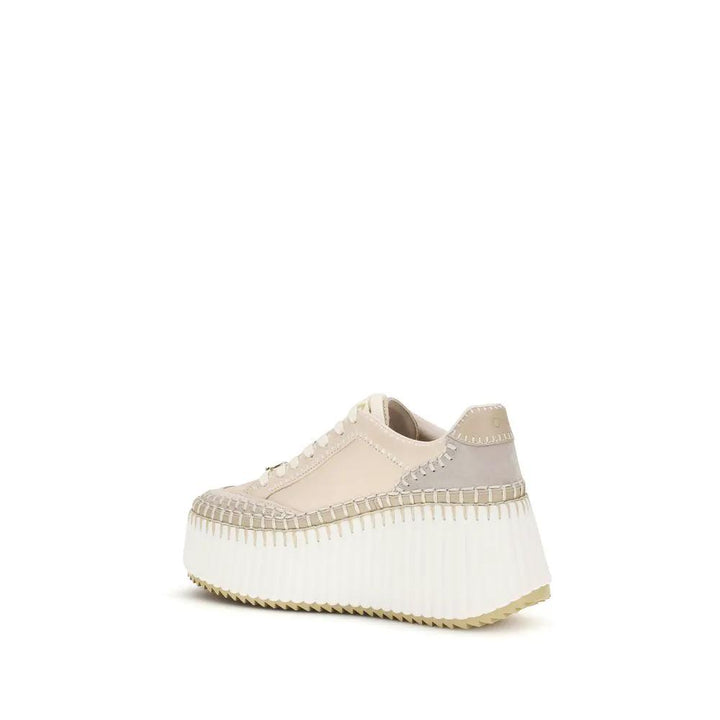 Chloé Sample Sale | Chloé Beige Calf Leather Bos Taurus Platform Sneakers - | Designer outlet