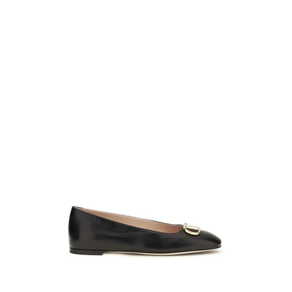 Valentino Garavani Sample Sale | Valentino Garavani Black Calf Leather Bos Taurus Ballet Flats - | Designer outlet