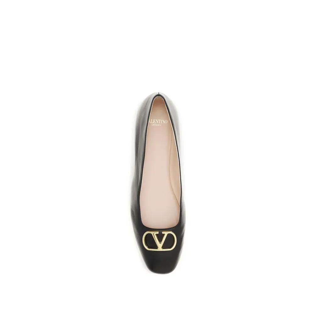 Valentino Garavani Sample Sale | Valentino Garavani Black Calf Leather Bos Taurus Ballet Flats - | Designer outlet
