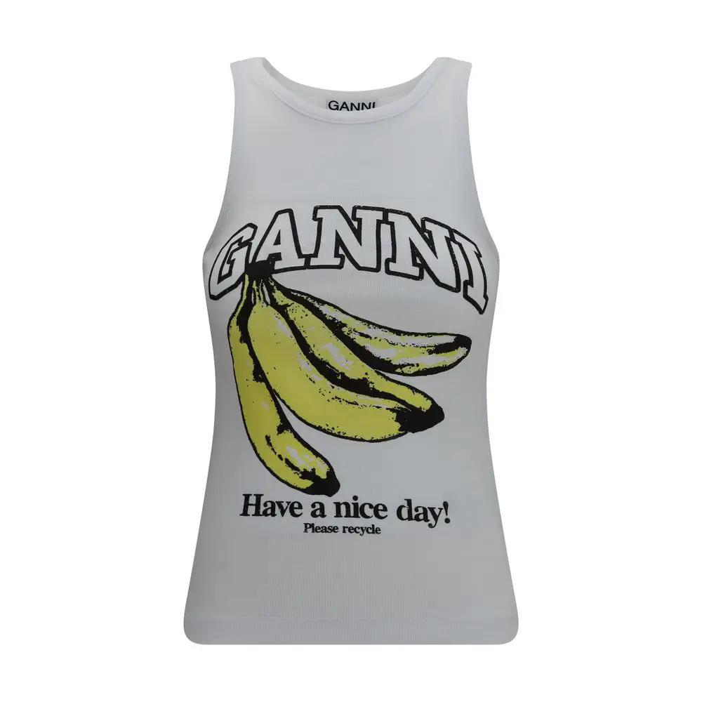 Ganni Sample Sale | Ganni White Cotton Sleeveles T-Shirt - | Designer outlet