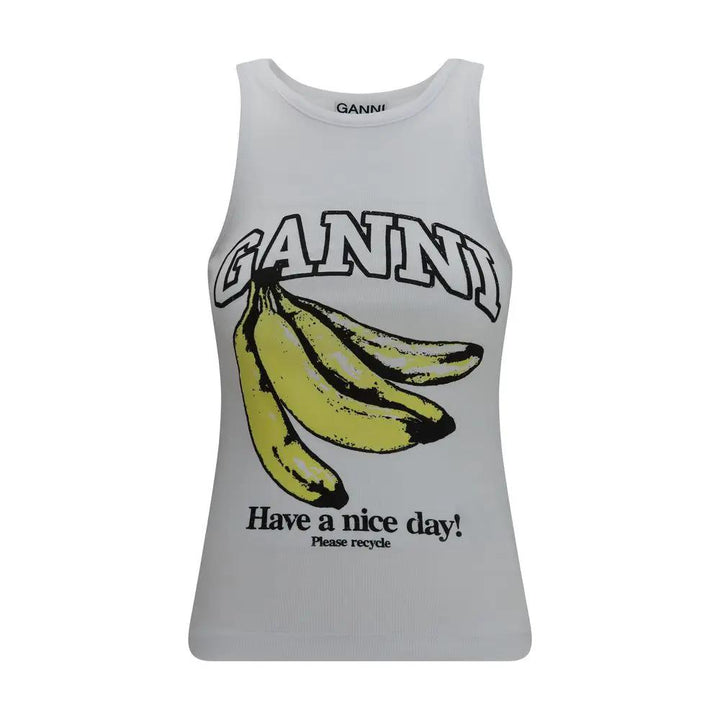 Ganni Sample Sale | Ganni White Cotton Sleeveles T-Shirt - | Designer outlet