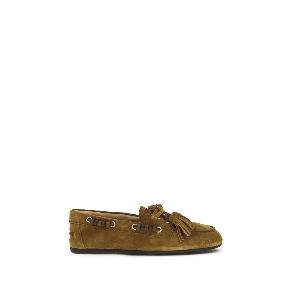 Miu Miu Sample Sale | Miu Miu Beige Calf Leather Bos Taurus Slip-On Loafers - | Designer outlet