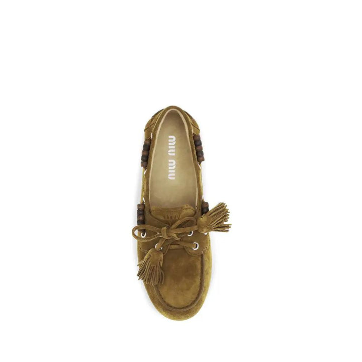 Miu Miu Sample Sale | Miu Miu Beige Calf Leather Bos Taurus Slip-On Loafers - | Designer outlet