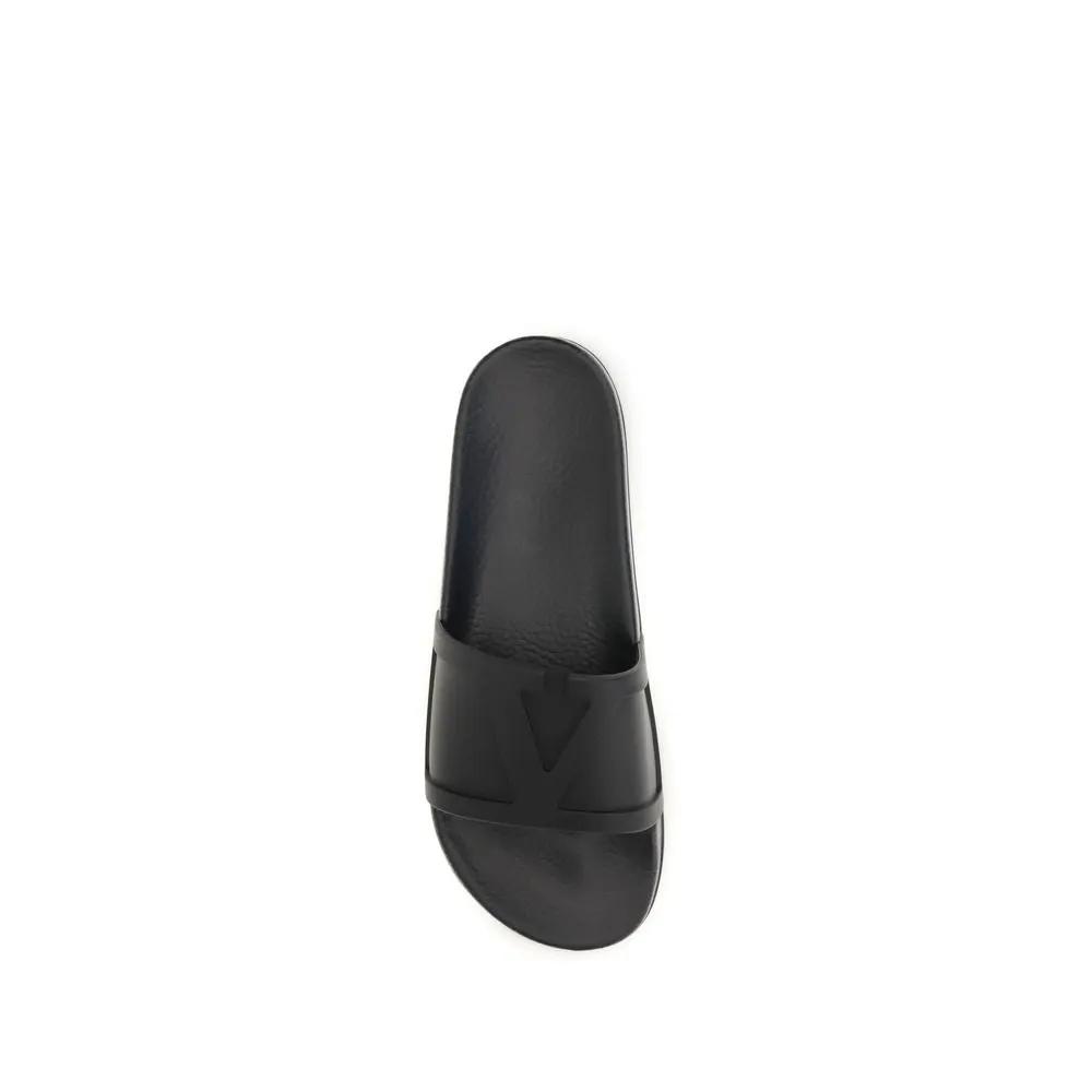 Valentino Garavani Black Rubber Flat Sandals