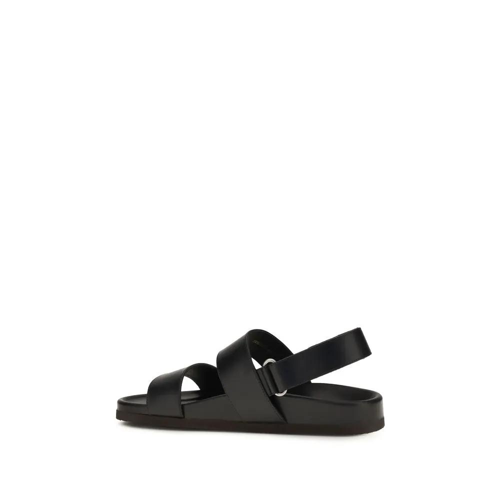 Valentino Garavani Black Calf Leather Bos Taurus Flat Sandals