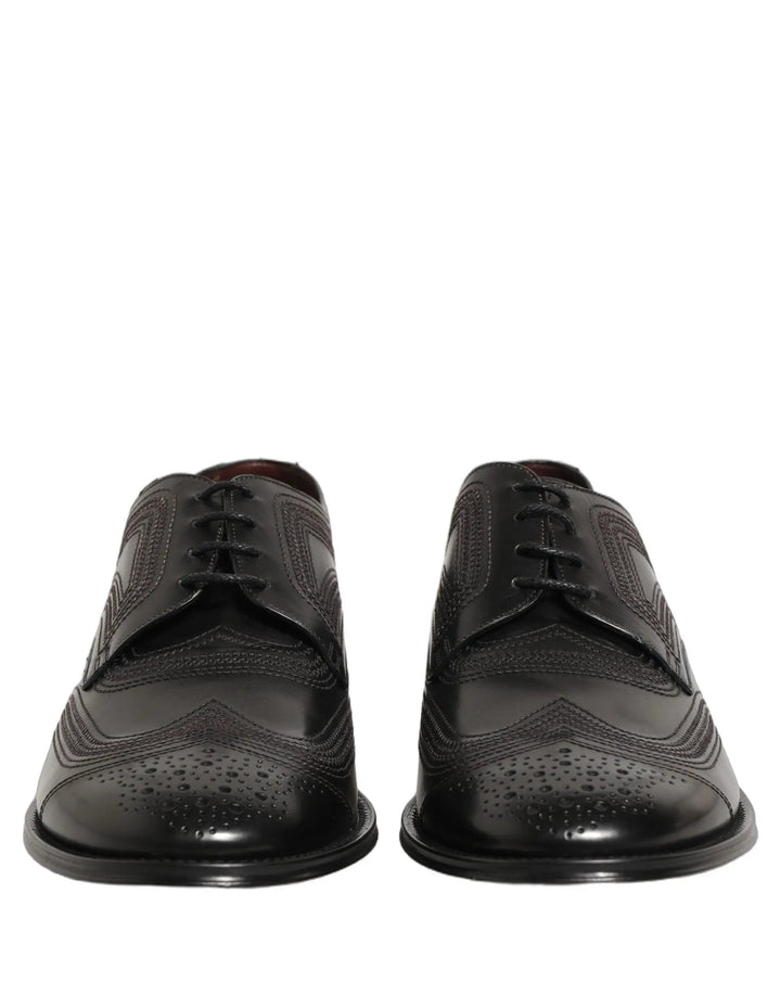 Dolce &amp; Gabbana Sample Sale | Dolce &amp; Gabbana Black Embroidered Leather Derby Dress Shoes - | Designer outlet