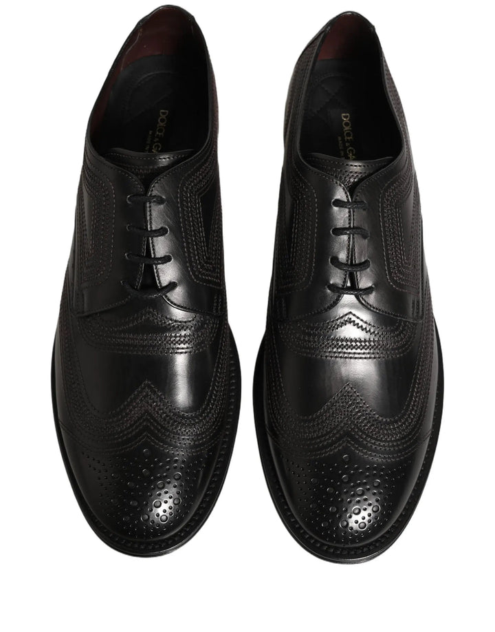 Dolce &amp; Gabbana Sample Sale | Dolce &amp; Gabbana Black Embroidered Leather Derby Dress Shoes - | Designer outlet