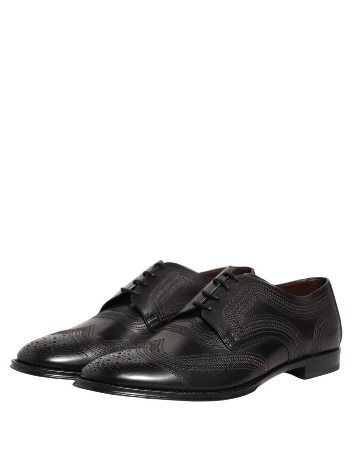 Dolce &amp; Gabbana Sample Sale | Dolce &amp; Gabbana Black Embroidered Leather Derby Dress Shoes - | Designer outlet